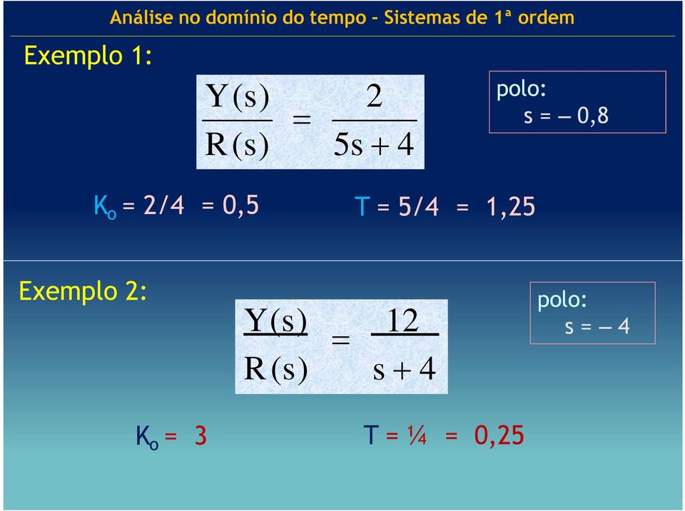 = 0,5 T = 5/4 = 1,25 polo: s = 0,8 Exemplo