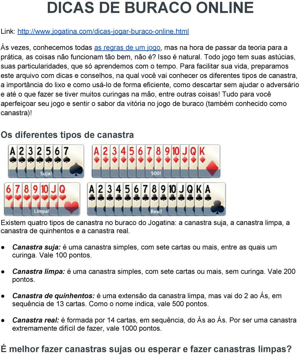 Regras Do Buraco Fechado - Aprenda Como Jogar No Jogatina PDF