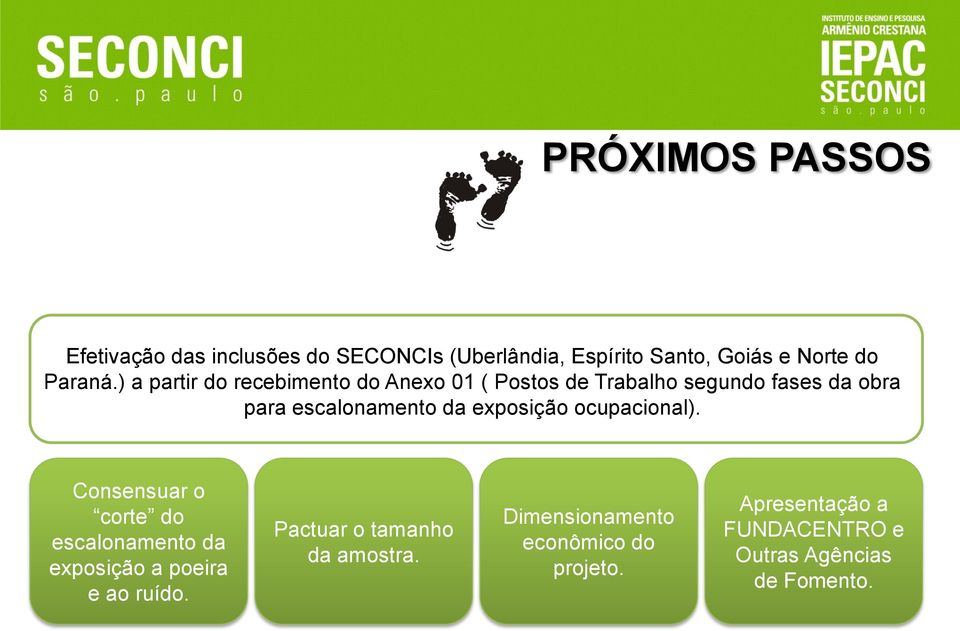 exposição ocupacional). Consensuar o corte do escalonamento da exposição a poeira e ao ruído.