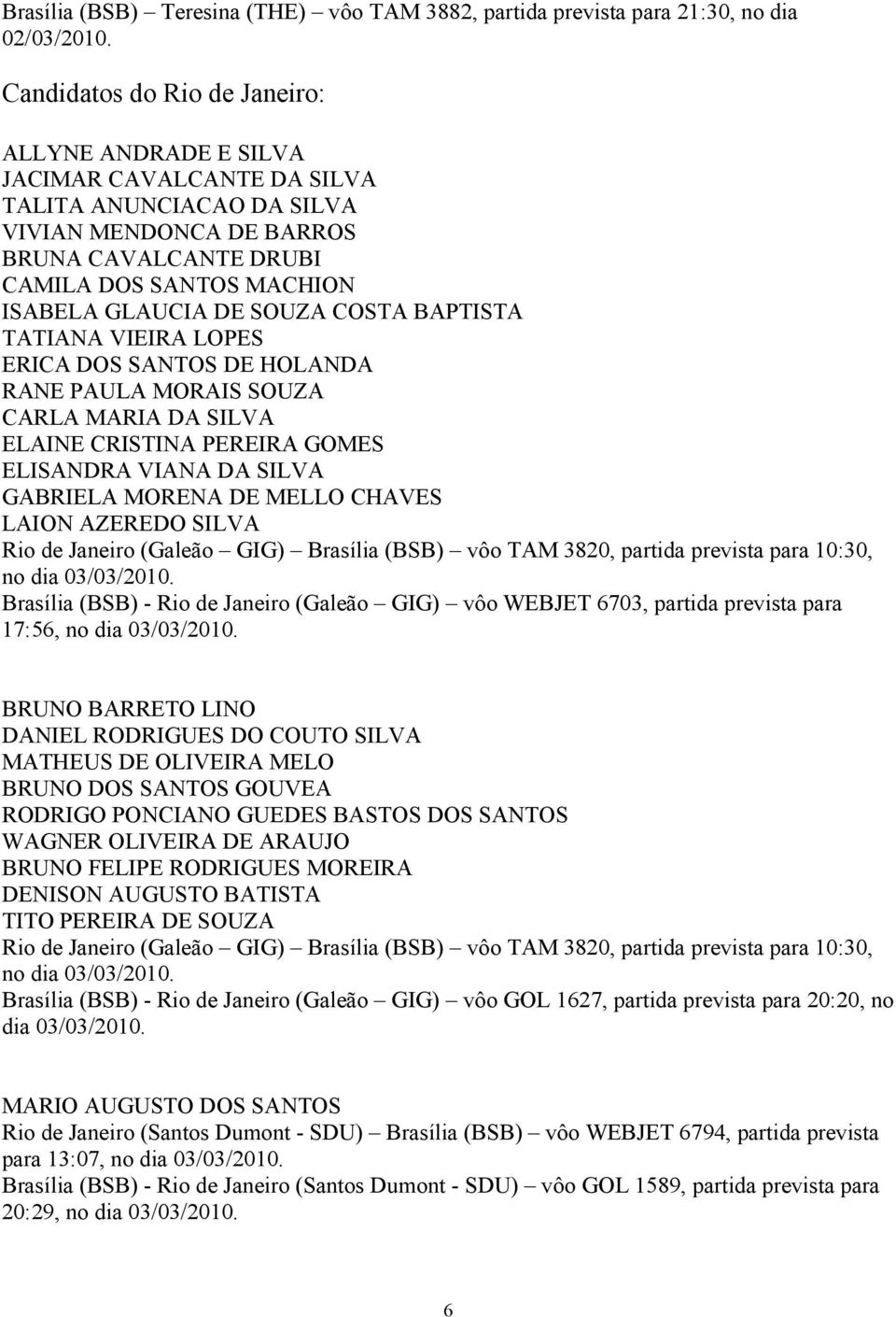 DE SOUZA COSTA BAPTISTA TATIANA VIEIRA LOPES ERICA DOS SANTOS DE HOLANDA RANE PAULA MORAIS SOUZA CARLA MARIA DA SILVA ELAINE CRISTINA PEREIRA GOMES ELISANDRA VIANA DA SILVA GABRIELA MORENA DE MELLO