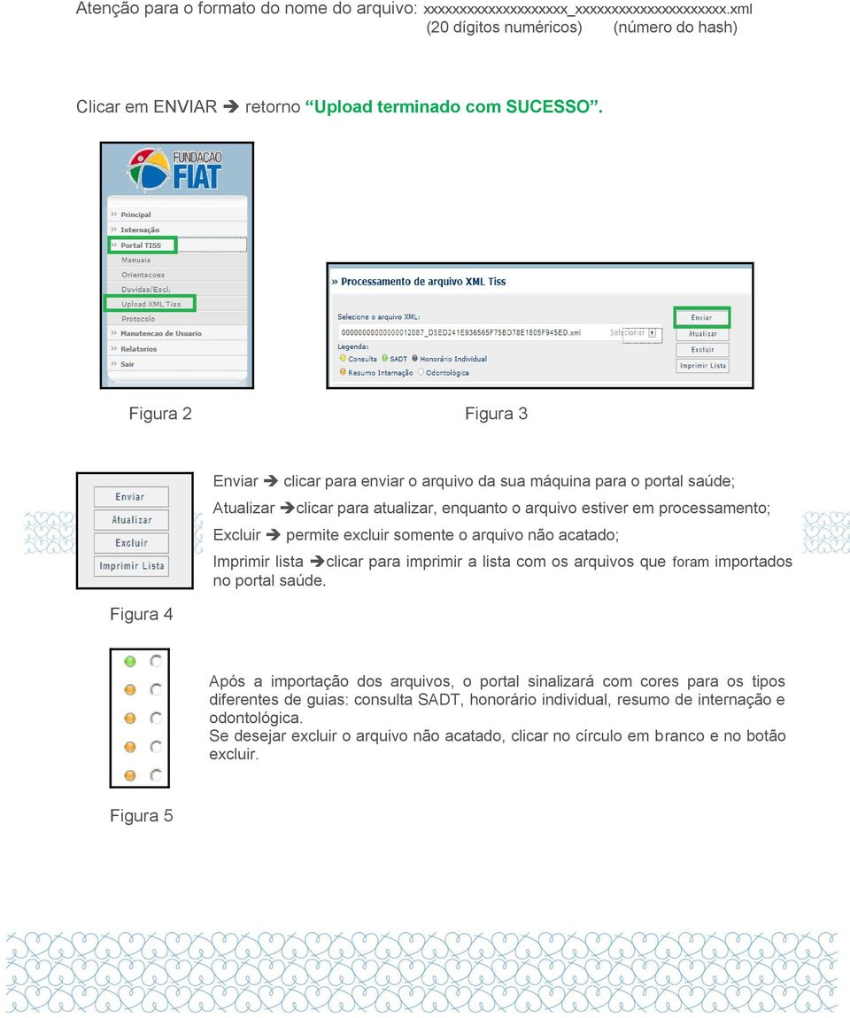 excluir somente o arquivo não acatado; Imprimir lista clicar para imprimir a lista com os arquivos que foram importados no portal saúde.