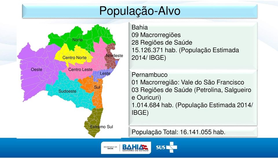 (População Estimada 2014/ IBGE) Oeste Centro Leste Sudoeste Sul Leste Pernambuco 01