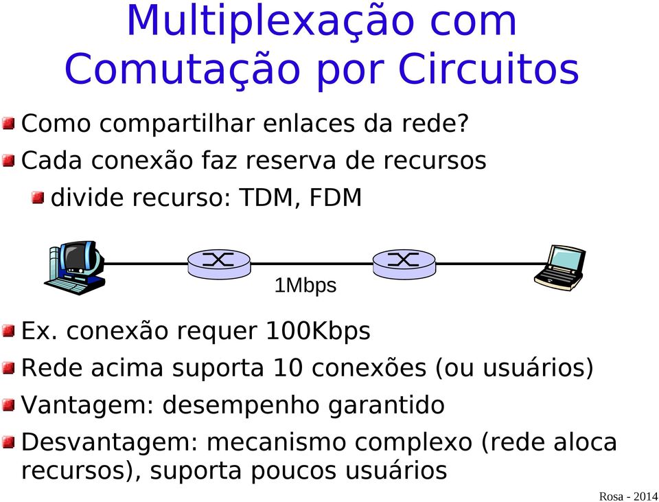 conexão requer 100Kbps Rede acima suporta 10 conexões (ou usuários) Vantagem: