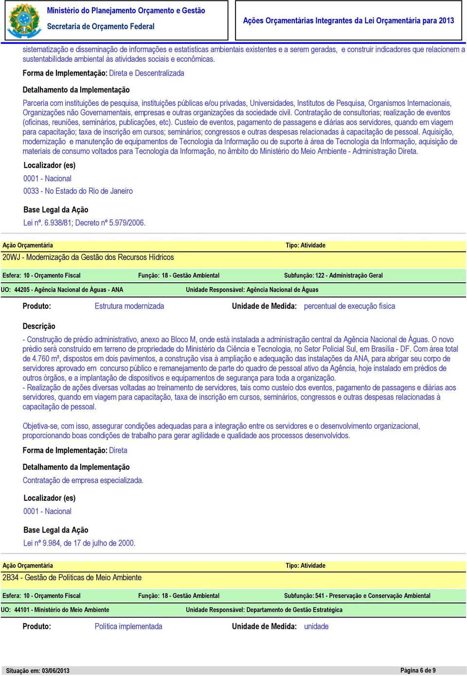 Forma de Implementação: Direta e Descentralizada Parceria com instituições de pesquisa, instituições públicas e/ou privadas, Universidades, Institutos de Pesquisa, Organismos Internacionais,