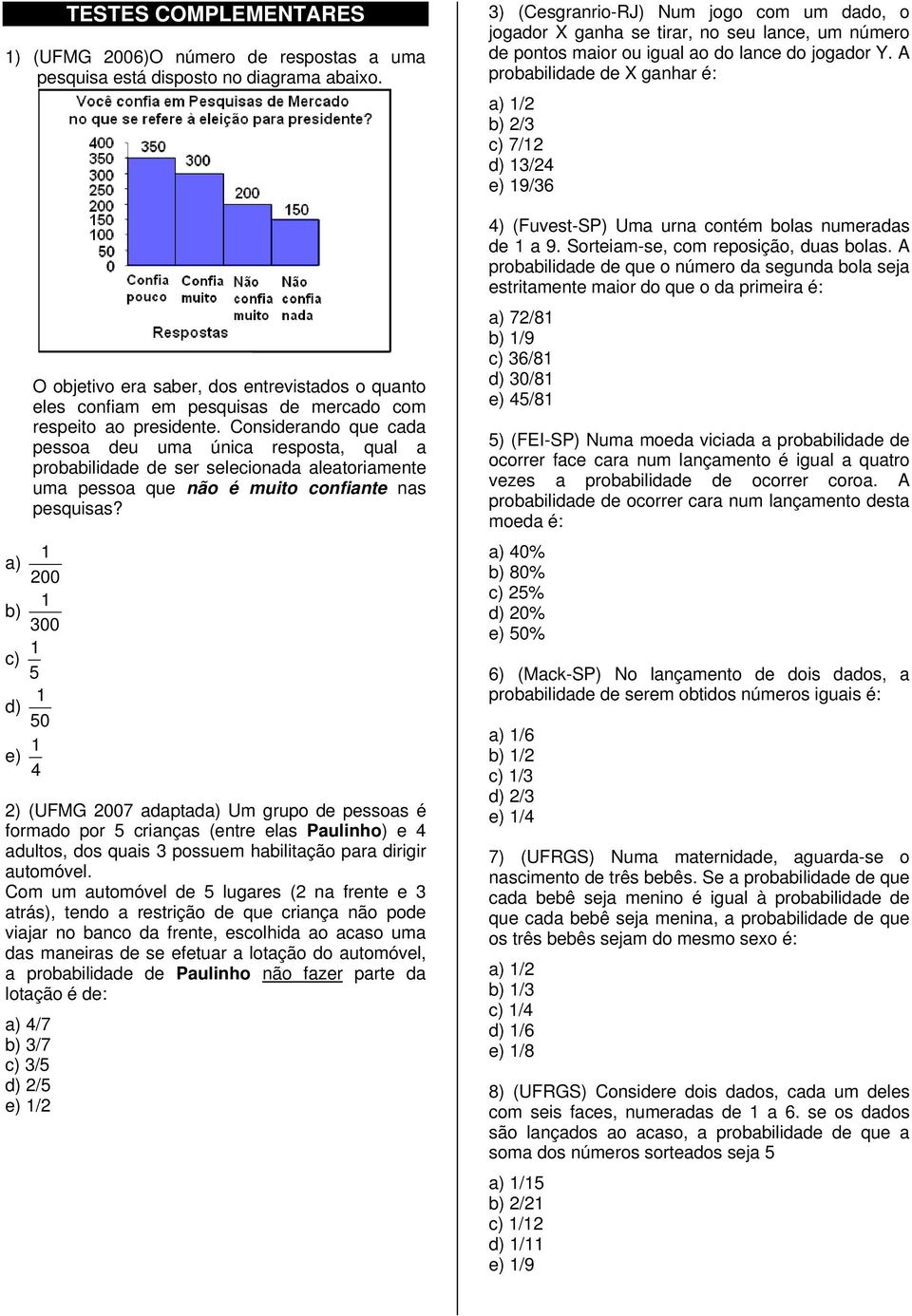 Considerando que cada pessoa deu uma única resposta, qual a probabilidade de ser selecionada aleatoriamente uma pessoa que não é muito confiante nas pesquisas?