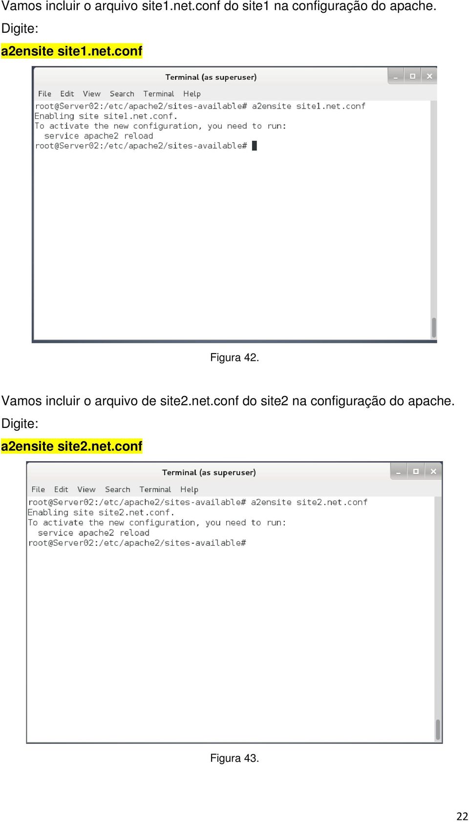 Digite: a2ensite site1.net.conf Figura 42.