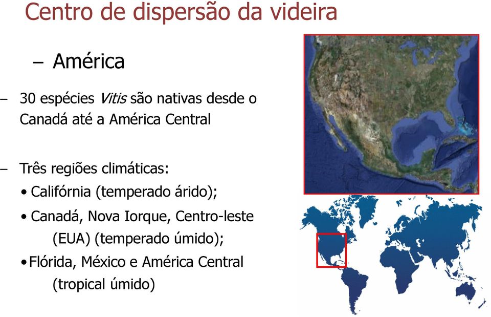 climáticas: Califórnia (temperado árido); Canadá, Nova Iorque,