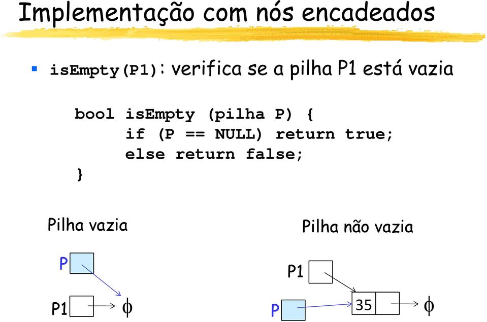 (pilha P) { if (P == NULL) return true; else