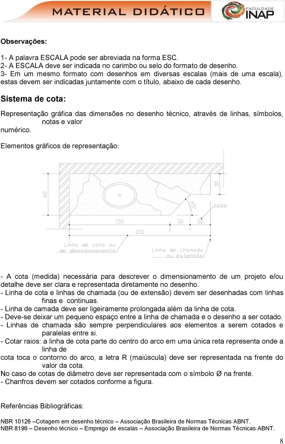 Sistema de cota: Representação gráfica das dimensões no desenho técnico, através de linhas, símbolos, notas e valor numérico.