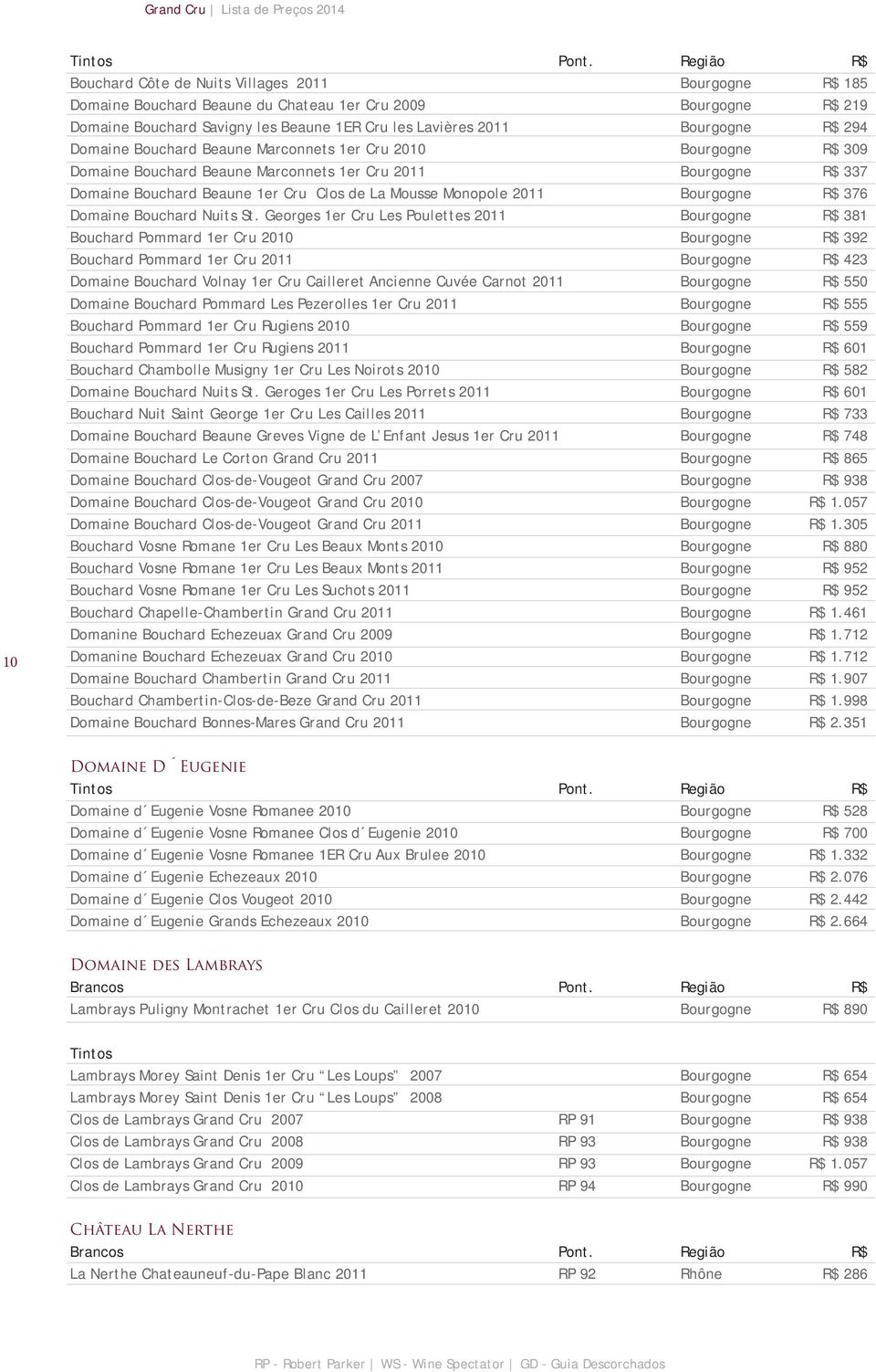 Bourgogne R$ 294 Domaine Bouchard Beaune Marconnets 1er Cru 2010 Bourgogne R$ 309 Domaine Bouchard Beaune Marconnets 1er Cru 2011 Bourgogne R$ 337 Domaine Bouchard Beaune 1er Cru Clos de La Mousse