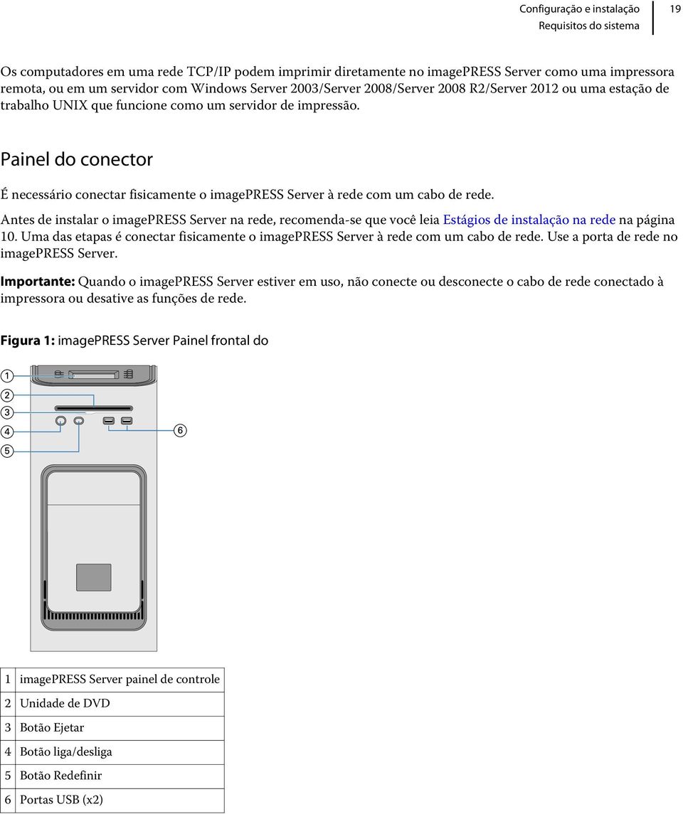 Antes de instalar o imagepress Server na rede, recomenda-se que você leia Estágios de instalação na rede na página 10.