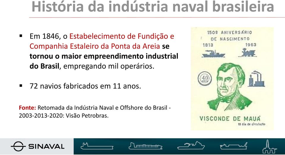 industrial do Brasil, empregando mil operários. 72 navios fabricados em 11 anos.