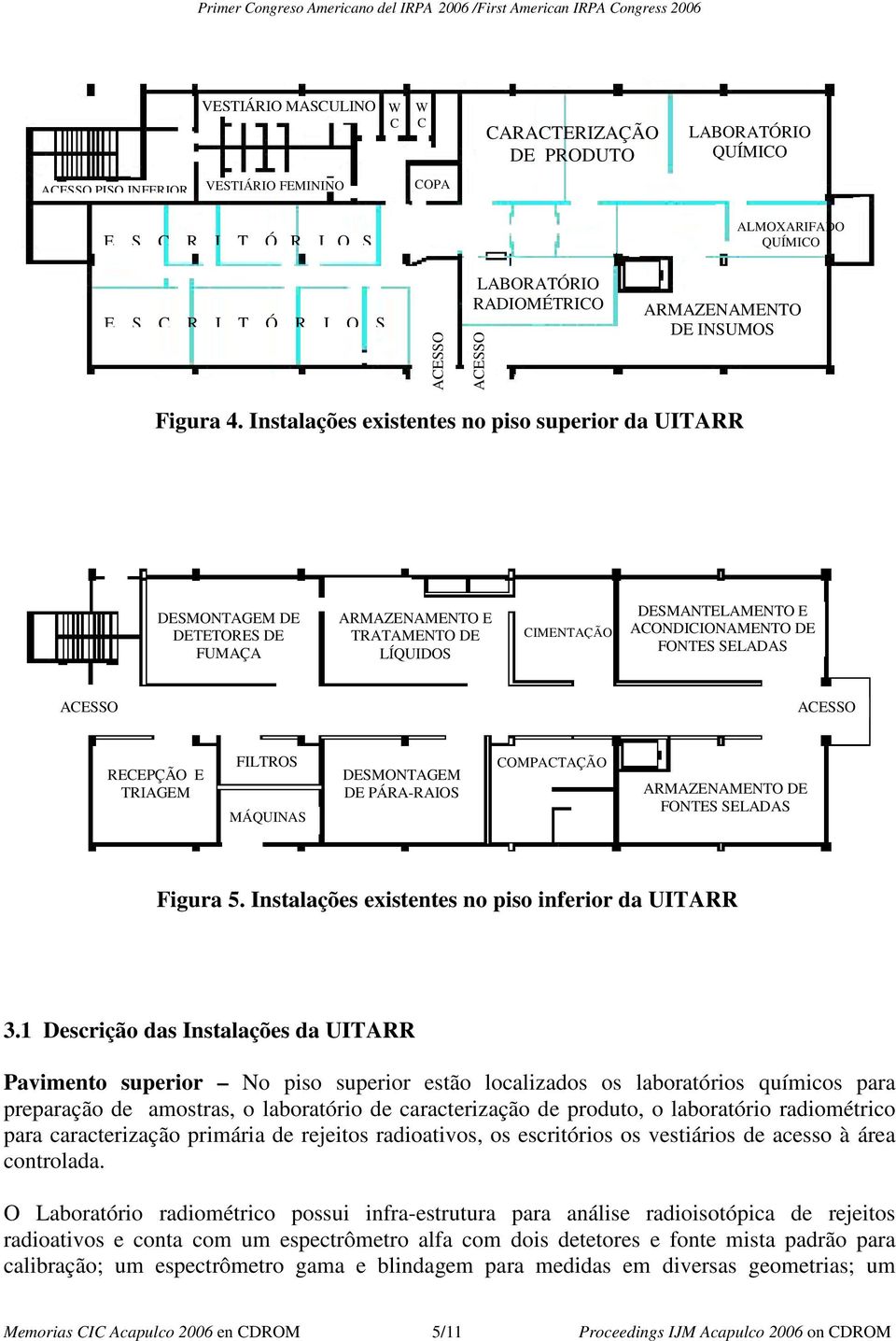 Instalações existentes no piso superior da UITARR DESMONTAGEM DE DETETORES DE FUMAÇA ARMAZENAMENTO E TRATAMENTO DE LÍQUIDOS CIMENTAÇÃO DESMANTELAMENTO E ACONDICIONAMENTO DE FONTES SELADAS ACESSO