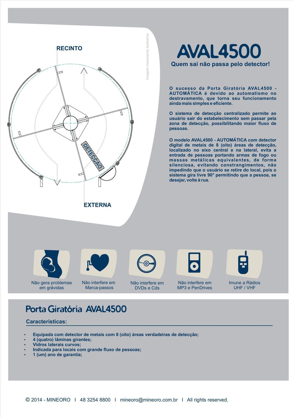 O sistema de detecção centralizado permite ao usuário sair do estabelecimento sem passar pela zona de detecção, possibilitando maior fluxo de pessoas.