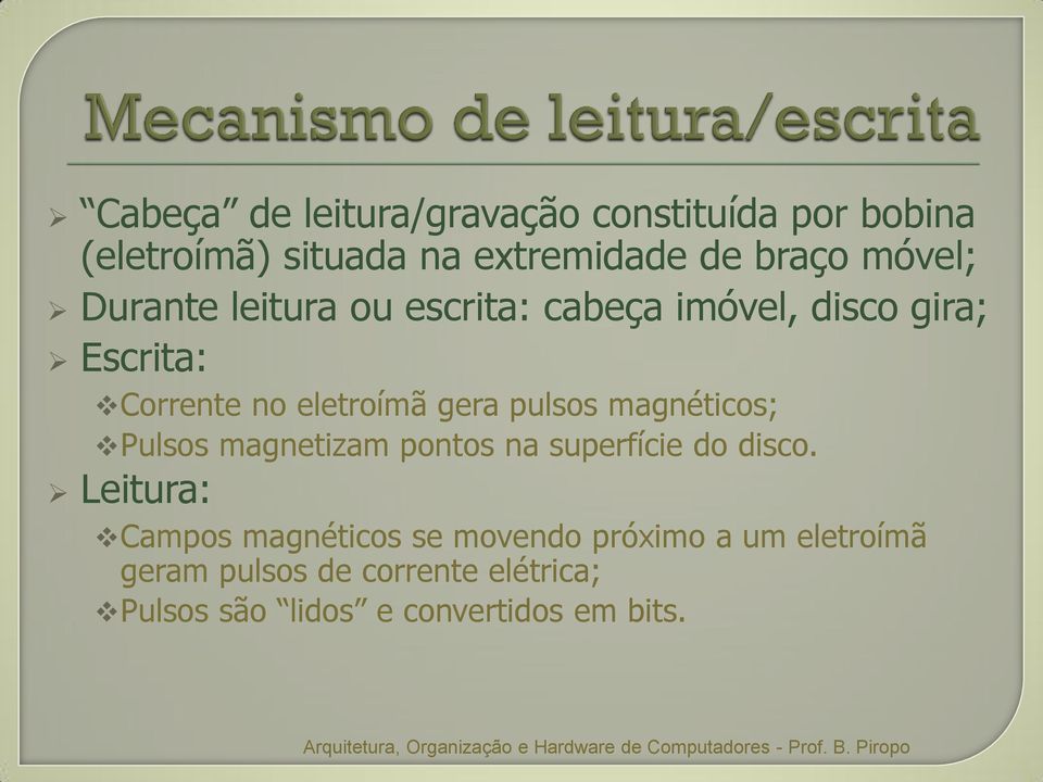 pulsos magnéticos; Pulsos magnetizam pontos na superfície do disco.