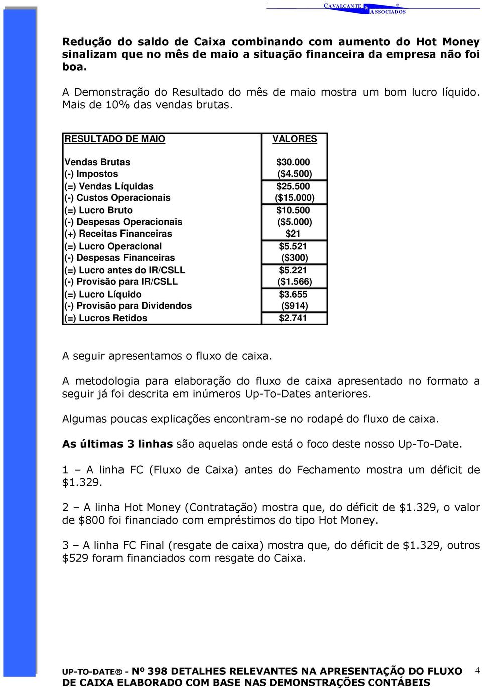 500 (-) Custos Operacionais ($15.000) (=) Lucro Bruto $10.500 (-) Despesas Operacionais ($5.000) (+) Receitas Financeiras $21 (=) Lucro Operacional $5.