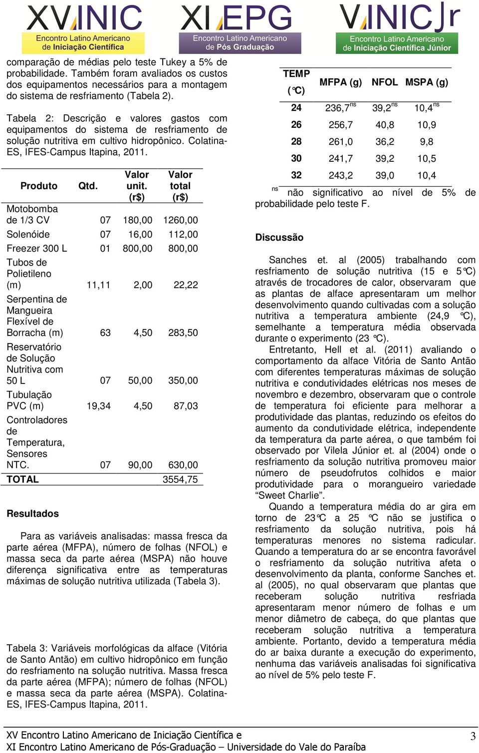 (r$) Valor total (r$) Motobomba de 1/3 CV 07 180,00 1260,00 Solenóide 07 16,00 112,00 Freezer 300 L 01 800,00 800,00 Tubos de Polietileno (m) 11,11 2,00 22,22 Serpentina de Mangueira Flexível de