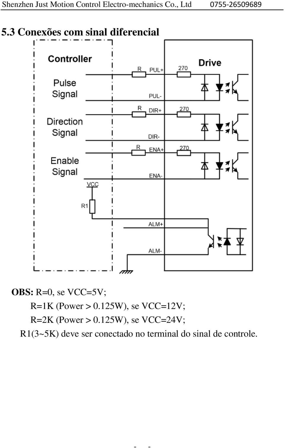 3 Conexões com sinal diferencial OBS: R=0, se VCC=5V; R=1K (Power