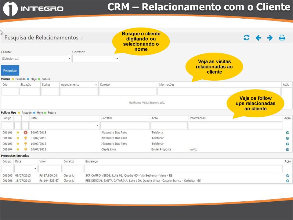 Veja as visitas relacionadas ao cliente