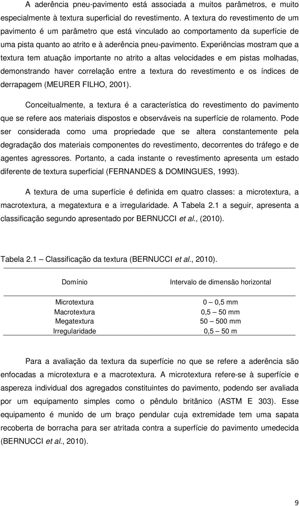 Experiências mostram que a textura tem atuação importante no atrito a altas velocidades e em pistas molhadas, demonstrando haver correlação entre a textura do revestimento e os índices de derrapagem