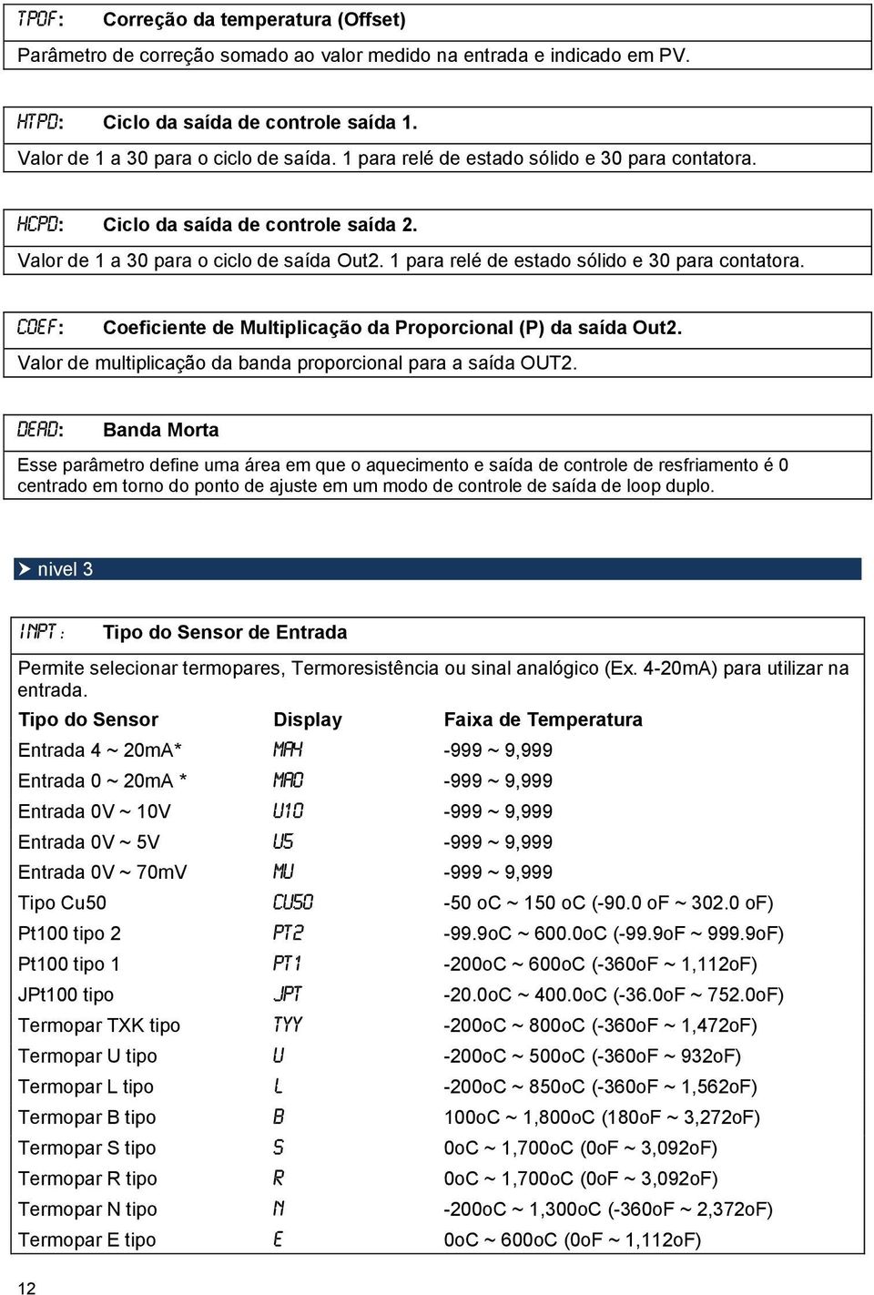 coef: Coeficiente de Multiplicação da Proporcional (P) da saída Out2. Valor de multiplicação da banda proporcional para a saída OUT2.