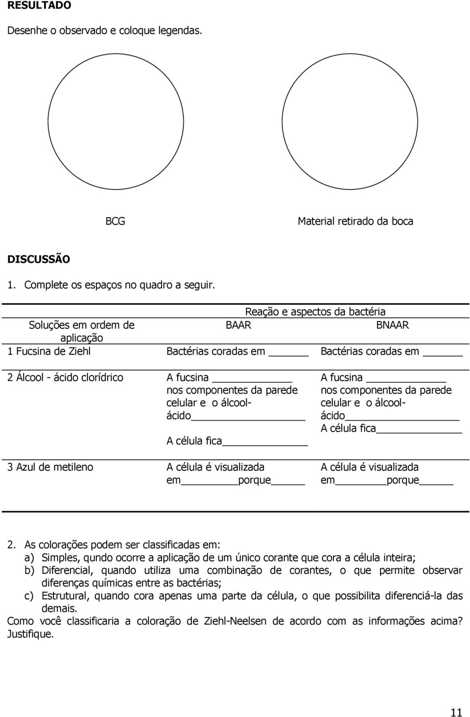 celular e o álcoolácido A célula fica 3 Azul de metileno A célula é visualizada em porque A fucsina nos componentes da parede celular e o álcoolácido A célula fica A célula é visualizada em porque 2.