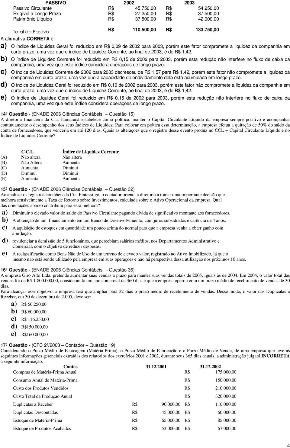 Liquidez Corrente, ao final de 2003, é de R$ 1,42.