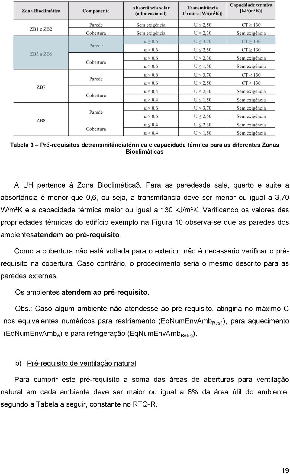 Verificando os valores das propriedades térmicas do edifício exemplo na Figura 10 observa-se que as paredes dos ambientesatendem ao pré-requisito.