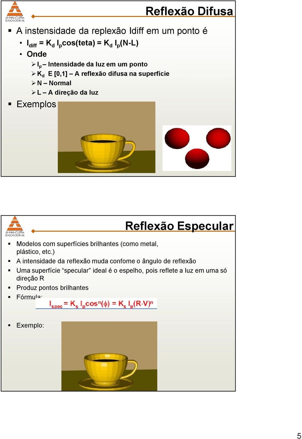 Especular Modelos com superfícies brilhantes (como metal, plástico, etc.