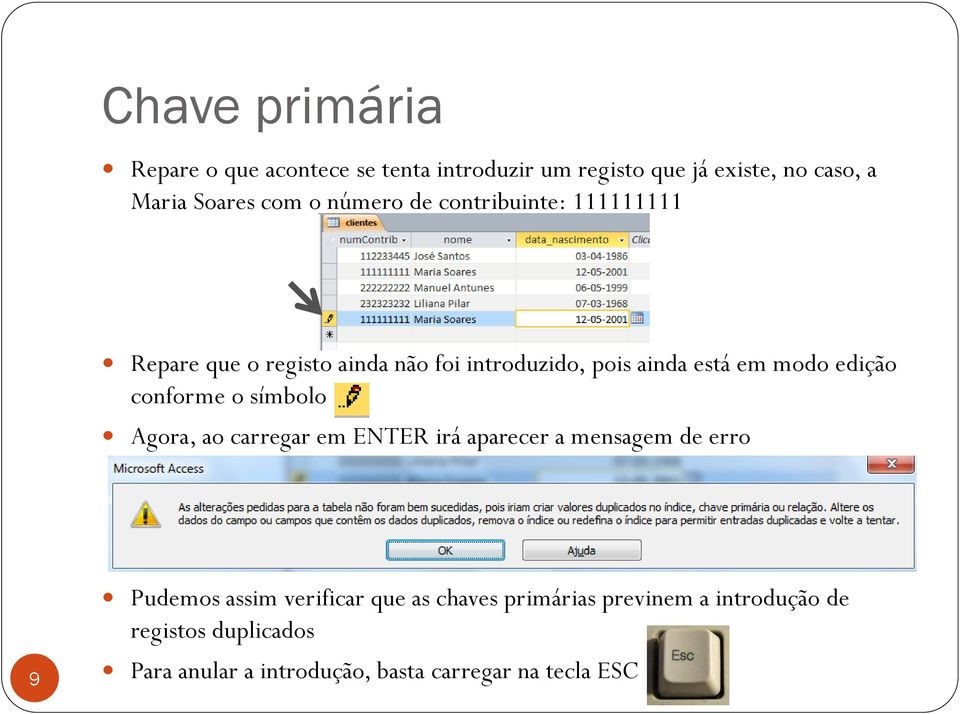 conforme o símbolo Agora, ao carregar em ENTER irá aparecer a mensagem de erro 9 Pudemos assim verificar que as