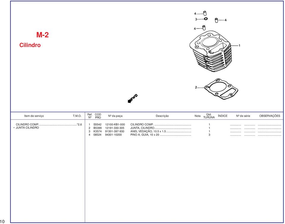 .. 1......... 3 K3574 91301-397-930 ANEL VEDAÇÃO, 10.5 x 1.5... 1......... 4 08524 94301-10200 PINO A, GUIA, 10 x 20.