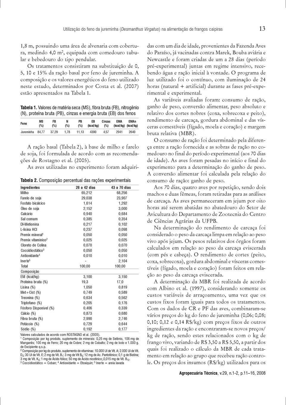 A composição e os valores energéticos do feno utilizado neste estudo, determinados por Costa et al. (2007) estão apresentados na Tabela.