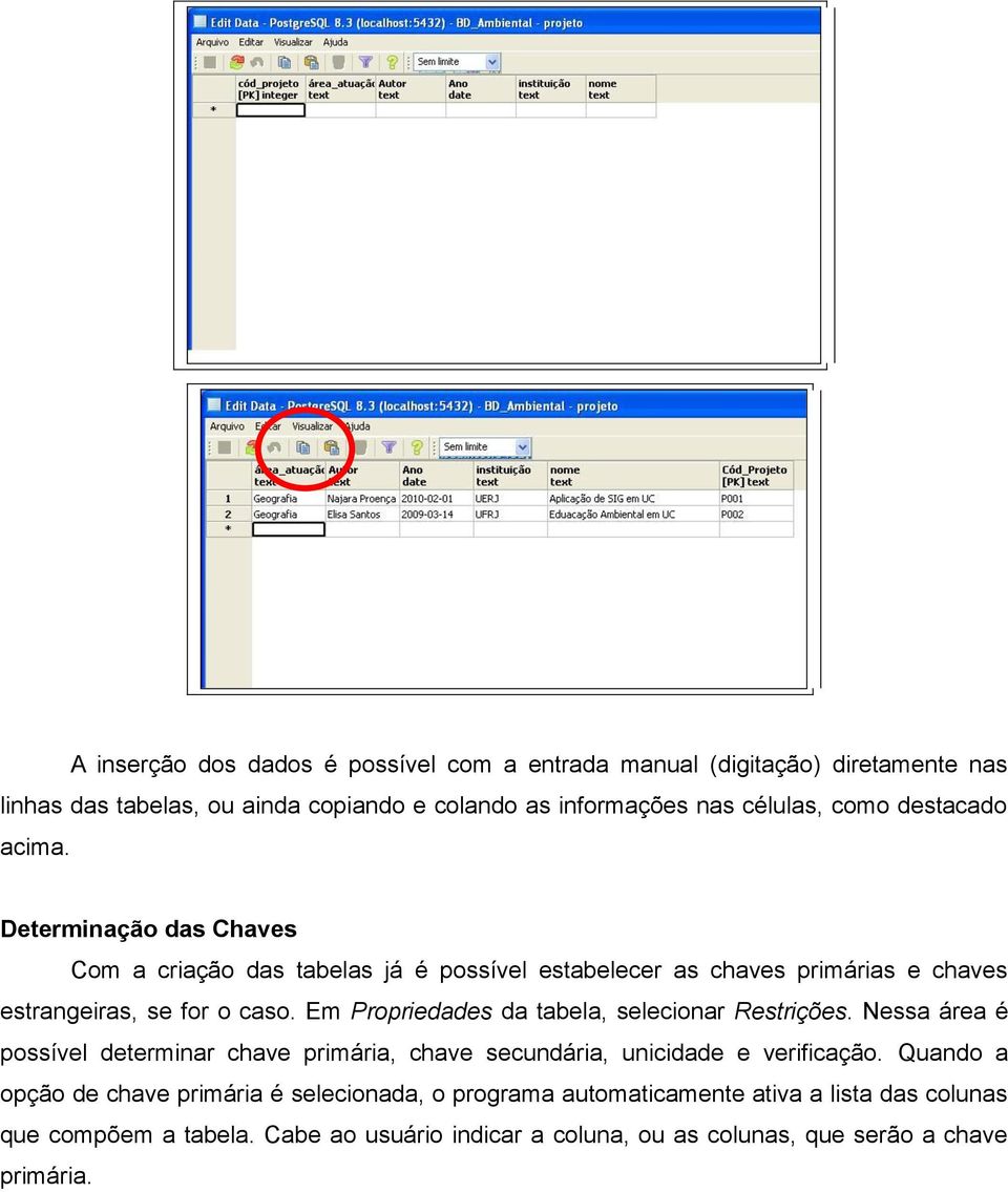 Em Propriedades da tabela, selecionar Restrições. Nessa área é possível determinar chave primária, chave secundária, unicidade e verificação.