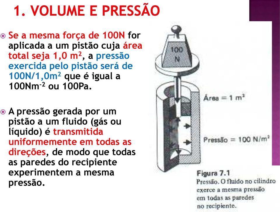A pressão gerada por um pistão a um fluido (gás ou líquido) é transmitida