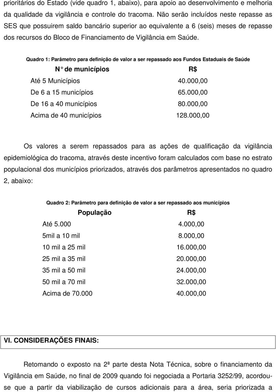 Quadro 1: Parâmetro para definição de valor a ser repassado aos Fundos Estaduais de Saúde N de municípios R$ Até 5 Municípios 40.000,00 De 6 a 15 municípios 65.000,00 De 16 a 40 municípios 80.