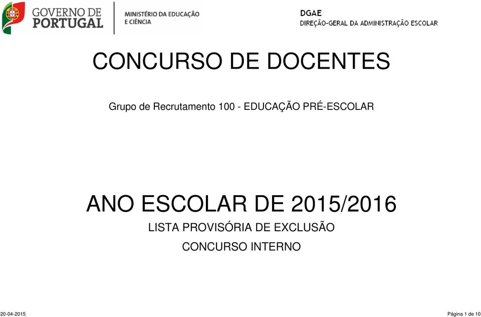 PRÉ-ESCOLAR ANO ESCOLAR DE 2015/2016