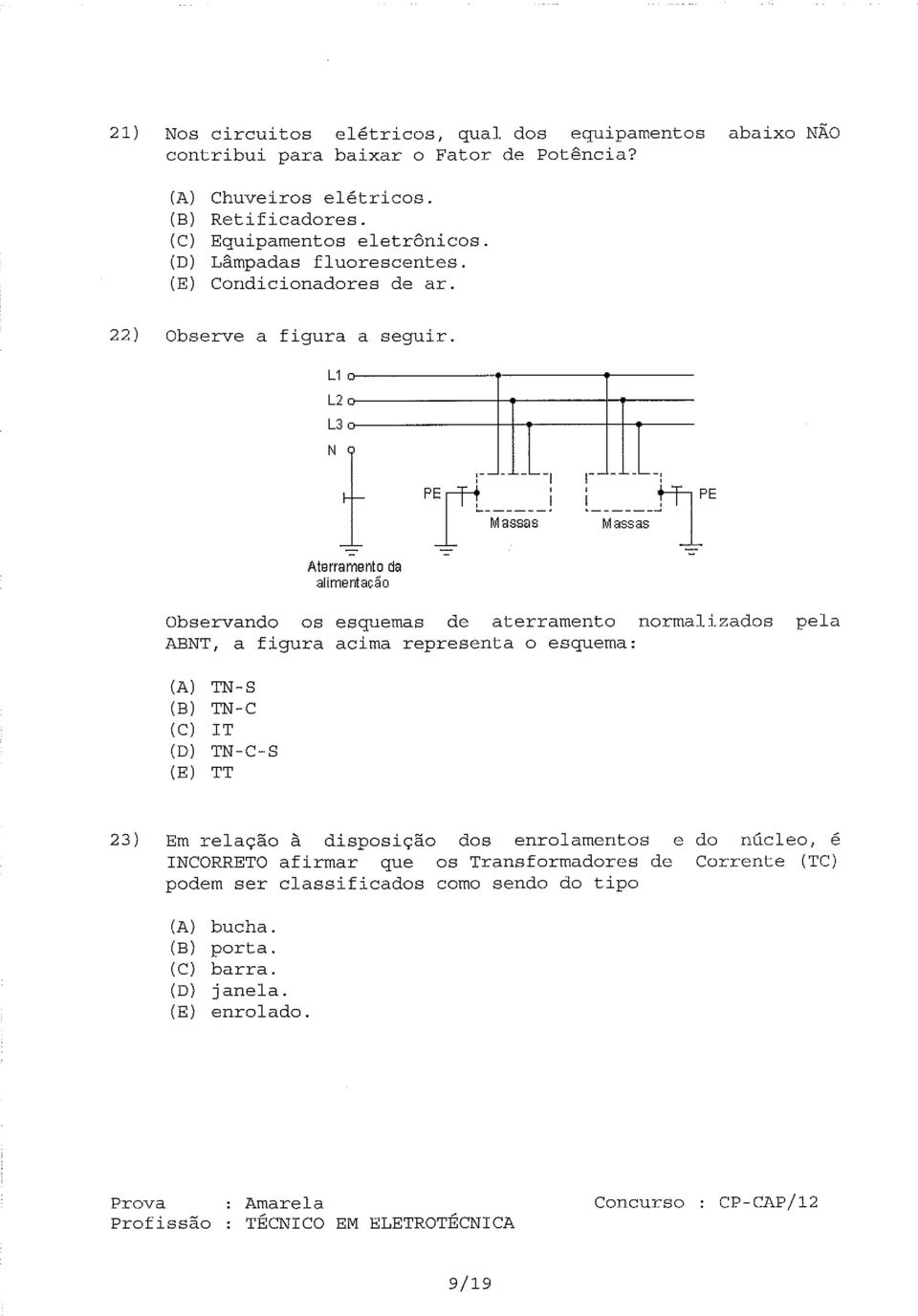 . _ PE PE Massas Massas Aterramento da alimertação Observando os esquemas de aterramento normalizados pela ABNT, a figura acima representa o esquema: TNS TNC IT TT TNCS