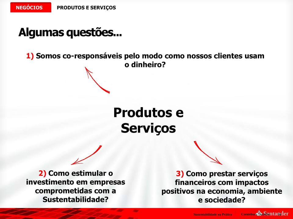 Produtos e Serviços 2) Como estimular o investimento em empresas comprometidas