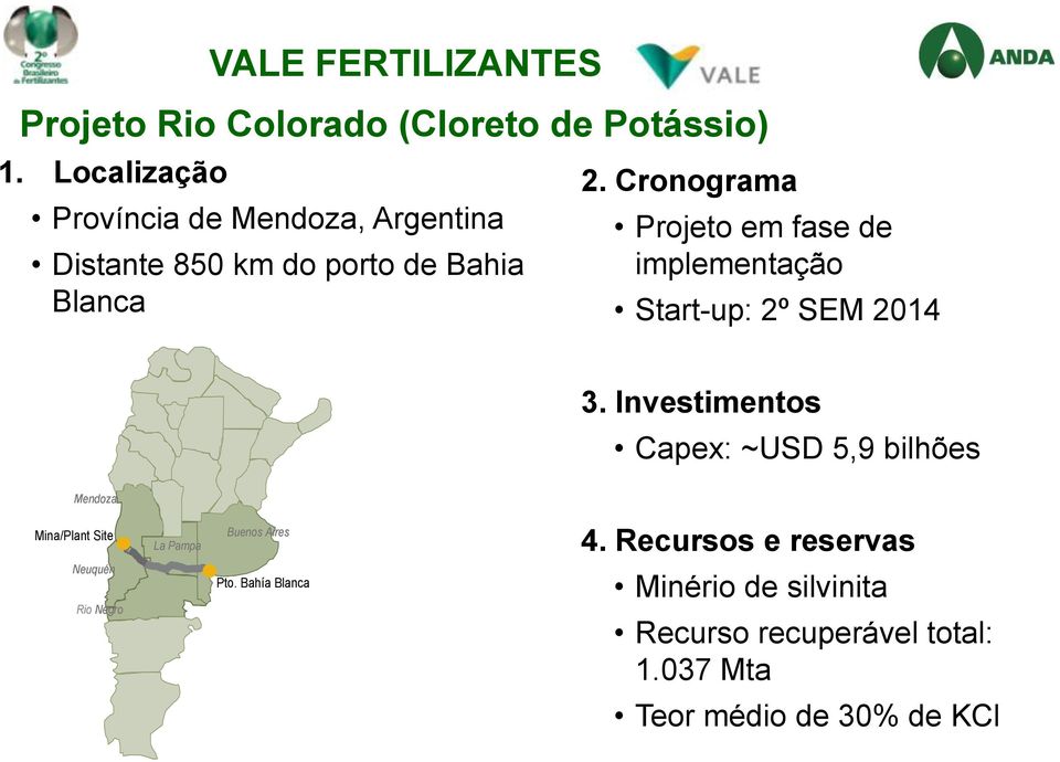 Investimentos Capex: ~USD 5,9 bilhões Mendoza Mina/Plant Site La Pampa Buenos Aires 4.