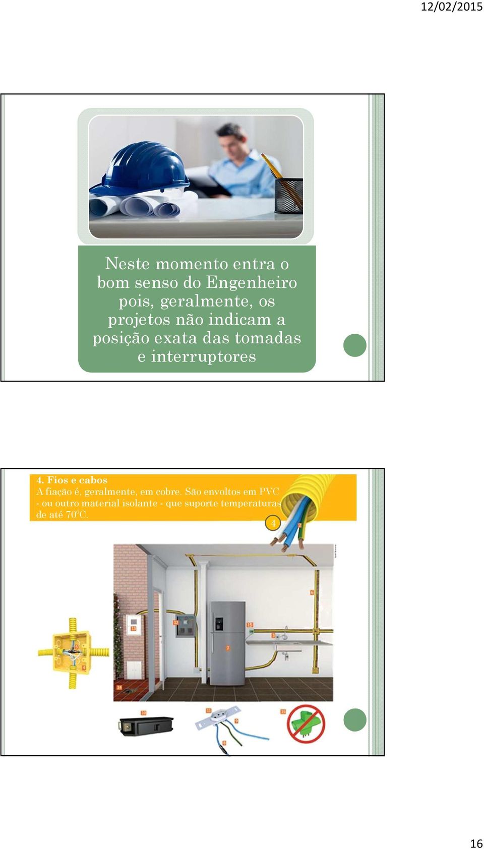 Fios e cabos A fiação é, geralmente, em cobre.