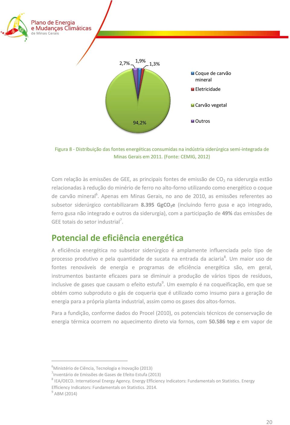 energético o coque de carvão mineral 6. Apenas em Minas Gerais, no ano de 2010, as emissões referentes ao subsetor siderúrgico contabilizaram 8.