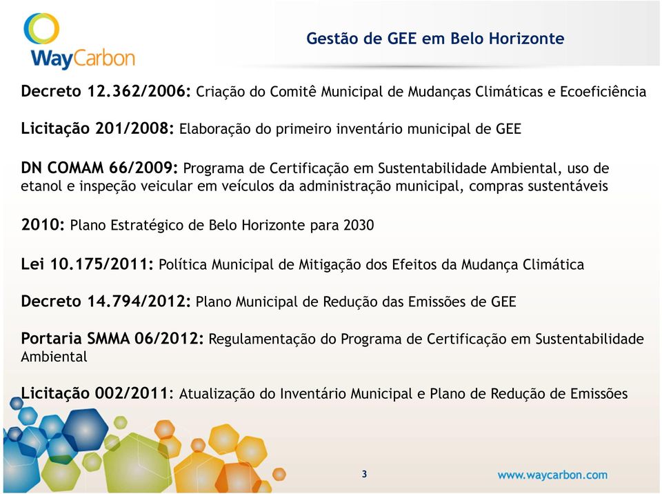 Certificação em Sustentabilidade Ambiental, uso de etanol e inspeção veicular em veículos da administração municipal, compras sustentáveis 2010: Plano Estratégico de Belo Horizonte para