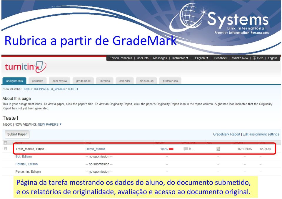 documento submetido, e os relatórios de