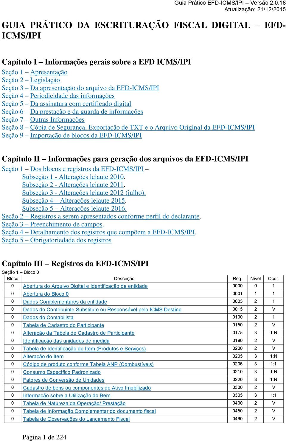 de TXT e o Arquivo Original da EFD-ICMS/IPI Seção 9 Importação de blocos da EFD-ICMS/IPI Capítulo II Informações para geração dos arquivos da EFD-ICMS/IPI Seção 1 Dos blocos e registros da