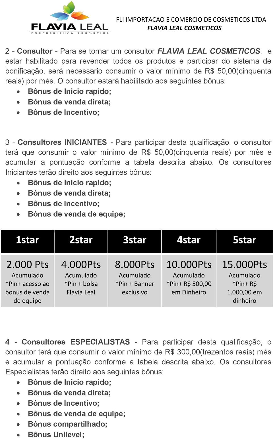 O consultor estará habilitado aos seguintes bônus: Bônus de Inicio rapido; Bônus de venda direta; Bônus de Incentivo; 3 - Consultores INICIANTES - Para participar desta qualificação, o consultor terá