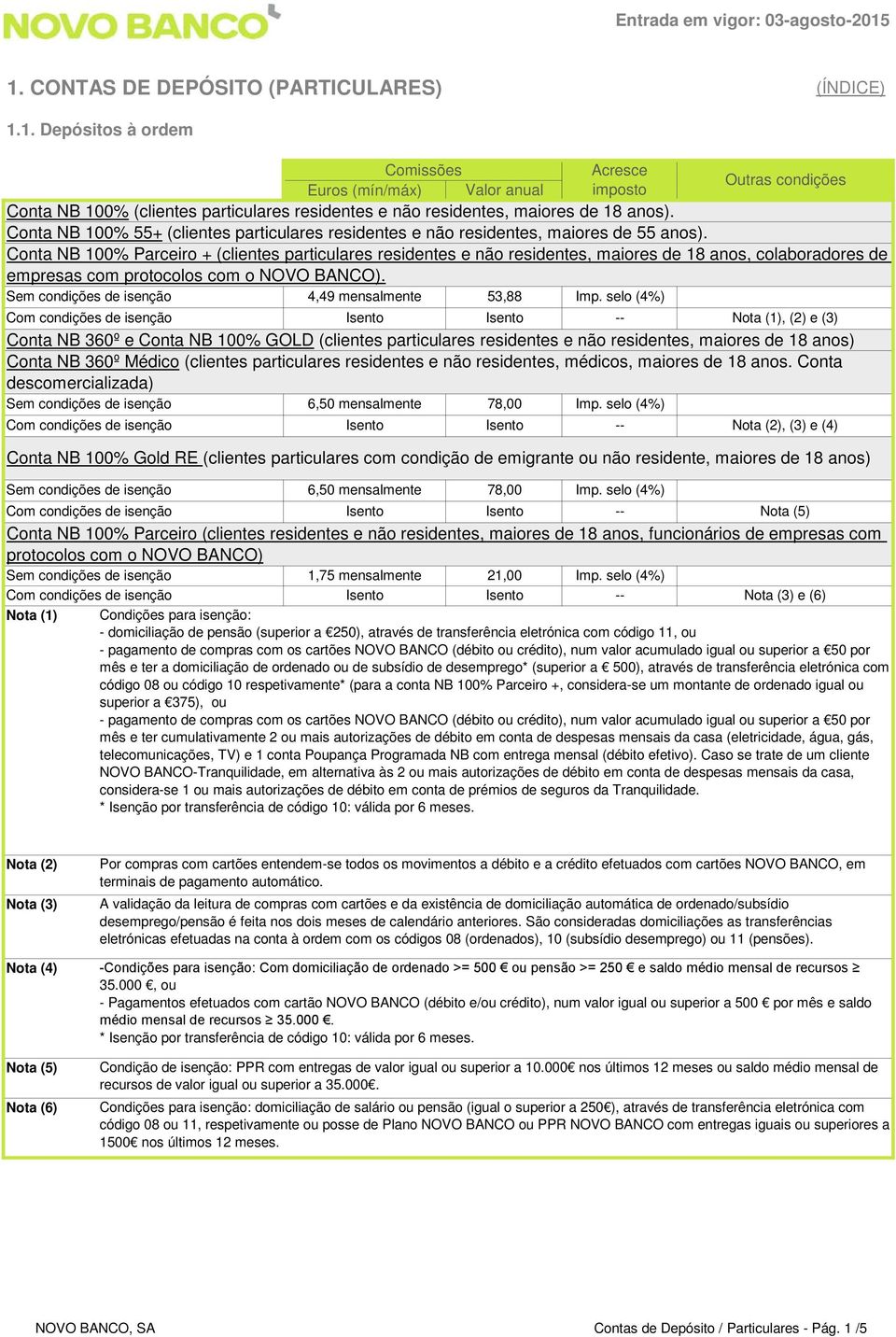 Conta NB 100% Parceiro + (clientes particulares residentes e não residentes, maiores de 18 anos, colaboradores de empresas com protocolos com o NOVO BANCO).