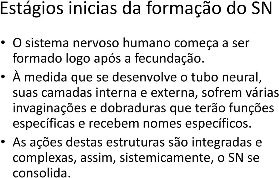 À medida que se desenvolve o tubo neural, suas camadas interna e externa, sofrem várias