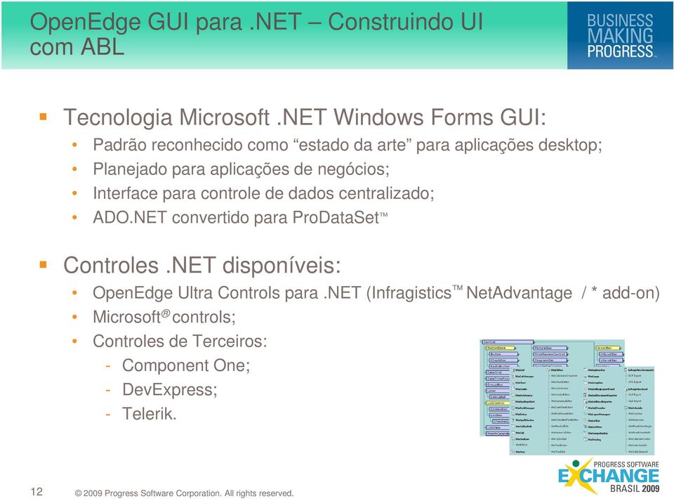 negócios; Interface para controle de dados centralizado; ADO.NET convertido para ProDataSet Controles.