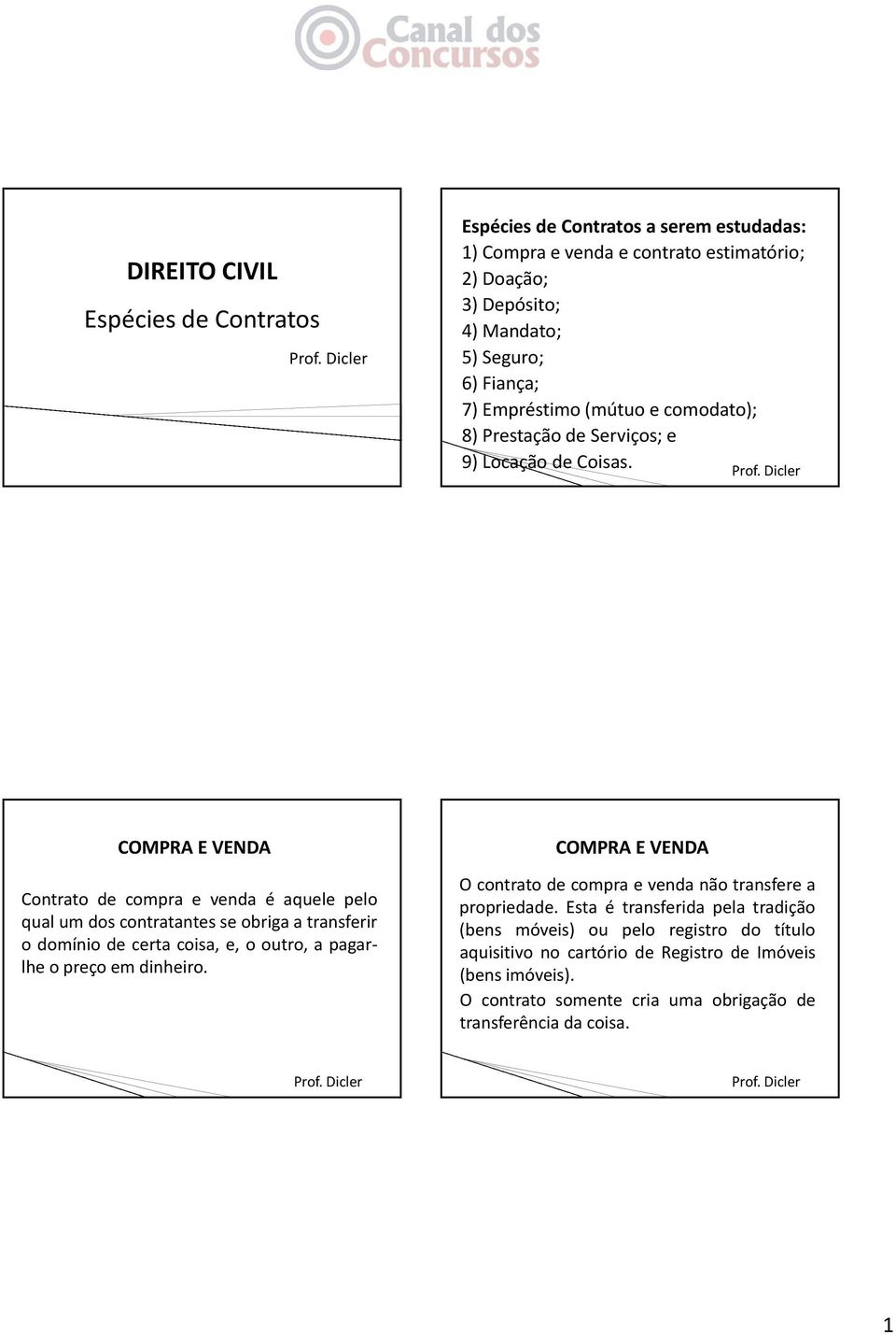 COMPRA E VENDA Contrato de compra e venda é aquele pelo qual um dos contratantes se obriga a transferir o domínio de certa coisa, e, o outro, a pagar lhe o preço em dinheiro.