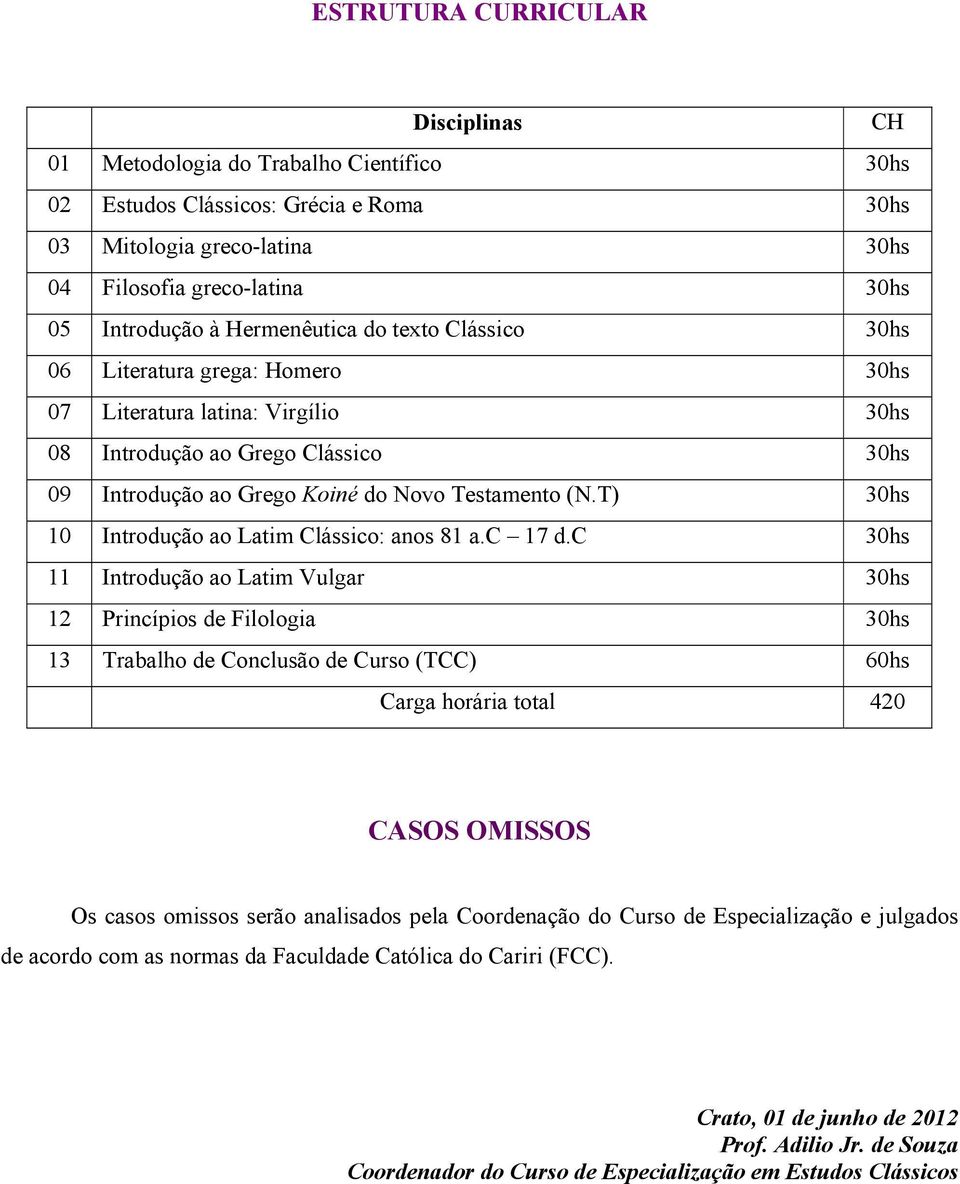 T) 30hs 10 Introdução ao Latim Clássico: anos 81 a.c 17 d.